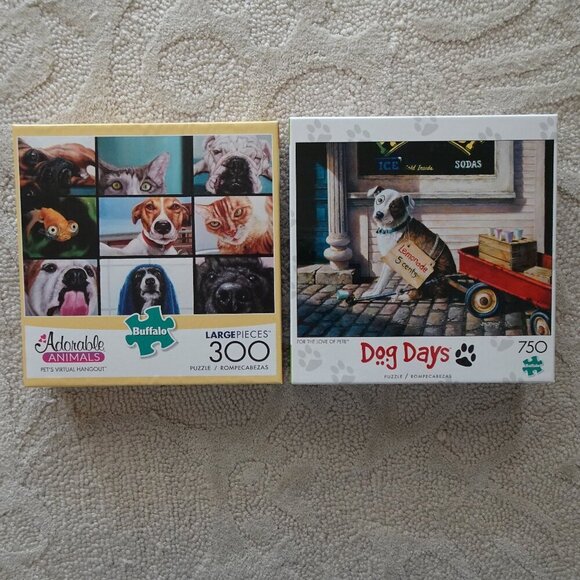 Dog Jigsaw Puzzle SET OF 2 Dog Days 750 Pc & Pet's Virtual Hangout 300 Pc NEW - Picture 1 of 8